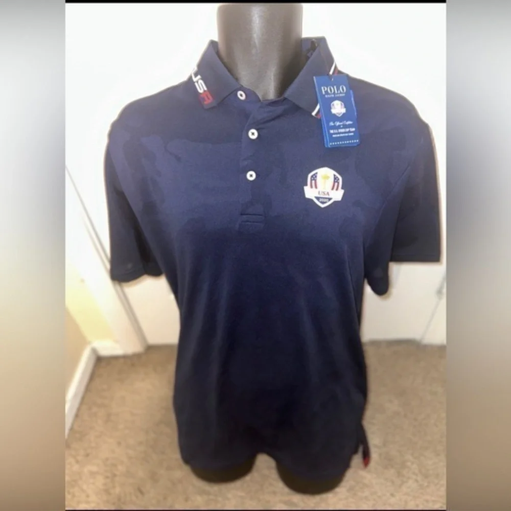 RLX Ralph Lauren Polo Shirt USA 2020 United We Stand Ryder Cup Golf Blue Camo